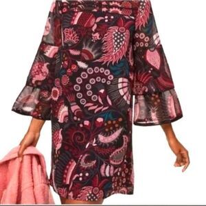 NWT Ann Taylor Loft Tiered Masquerade Bell Sleeve Sixties Boho dress,M, MSRP $90